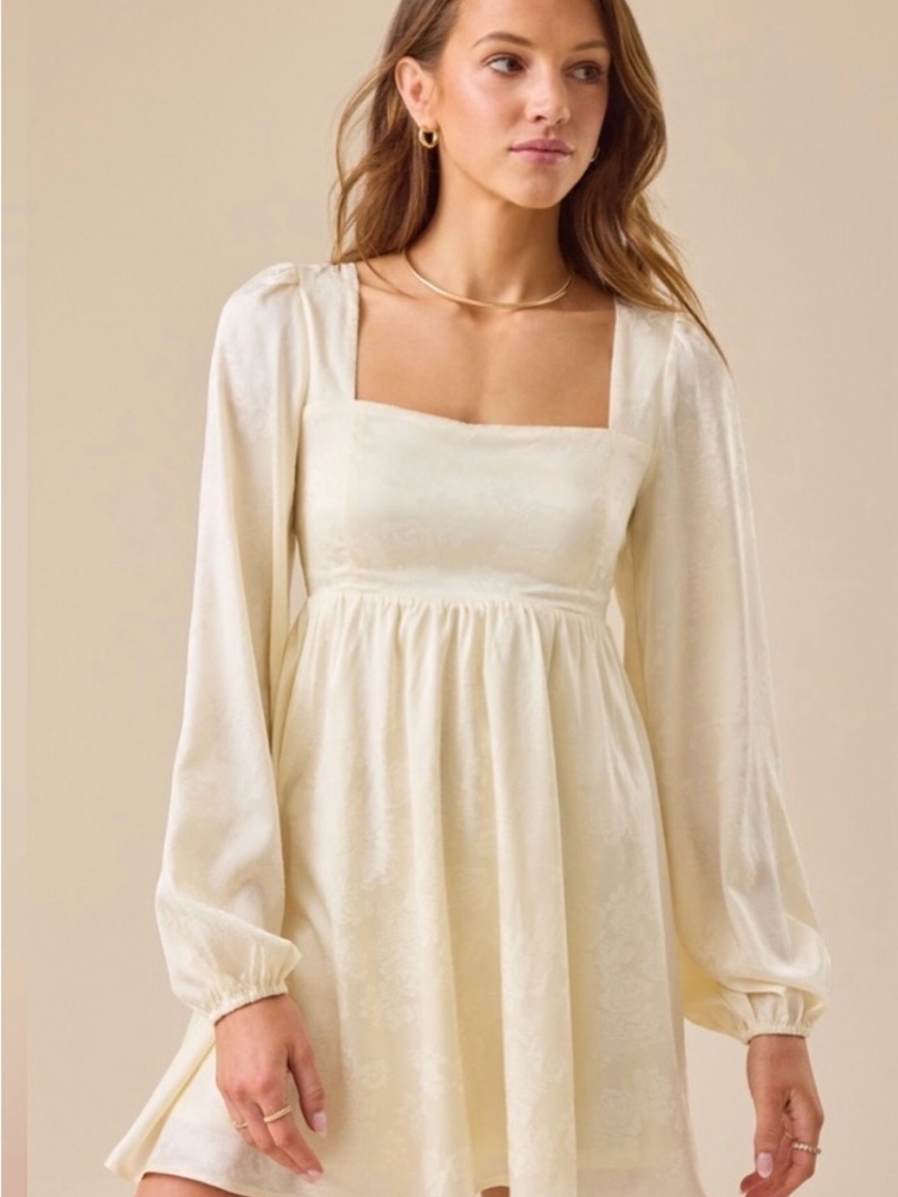 Altar'd State Cream Square-Neck Long Sleeve Mini Dress